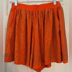Queen of Sparkle Gameday Orange Rhinestone Active Shorts